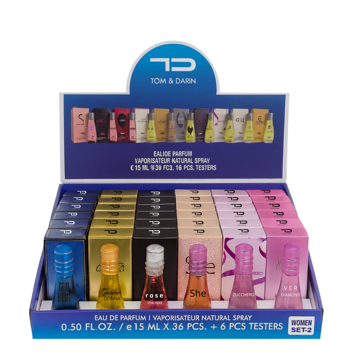 Tom & Darin EXPO DA 36 PZ DONNA2 CON 6 TESTER OMAGGIO COMPOSTA DA: - 15MLWOM2